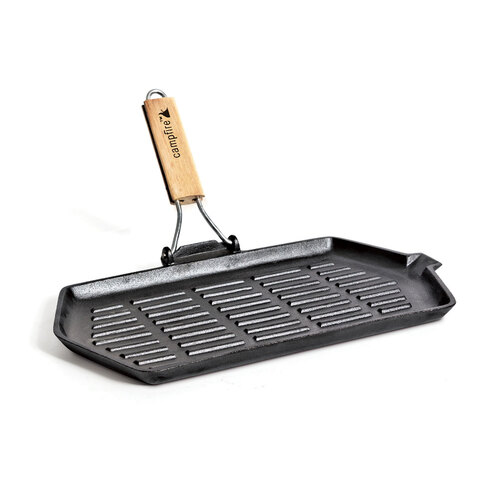 Campfire Cast Iron Rectangle Griddle Frypan with Folding Handle