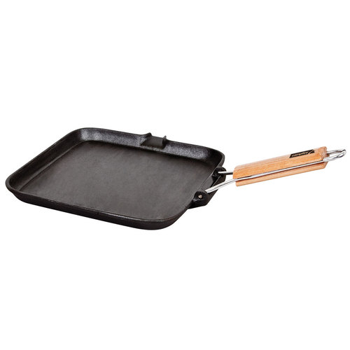 Campfire Cast Iron Square Flat Frypan with Folding Handle - 28 cm