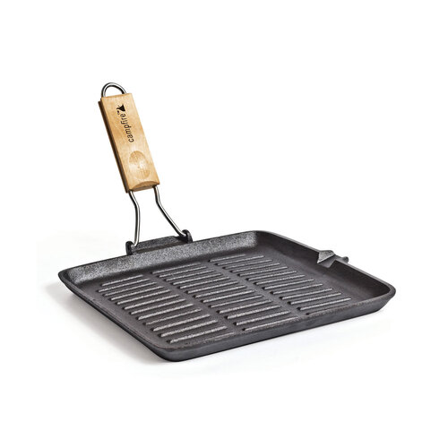 Campfire Cast Iron Square Griddle Frypan with Folding Handle - 28 cm
